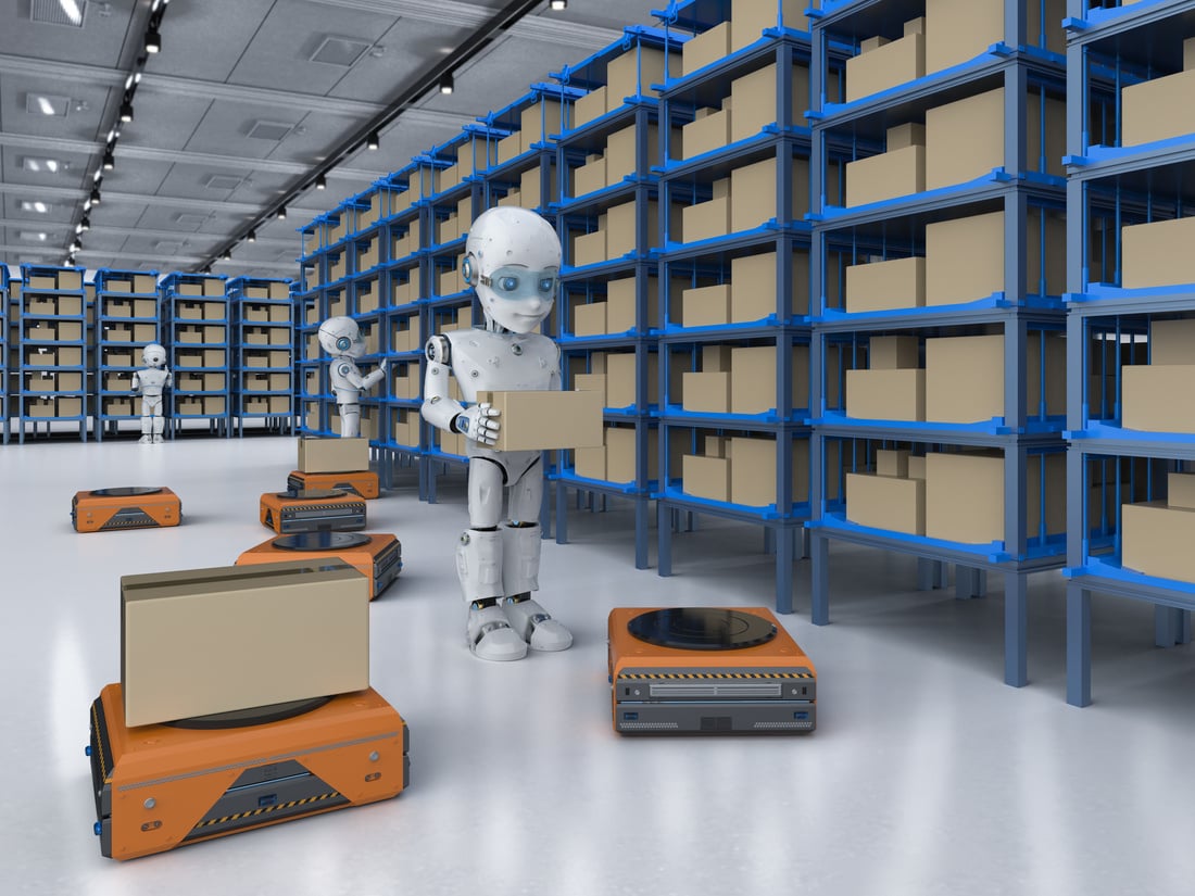automation robot work in warehouse